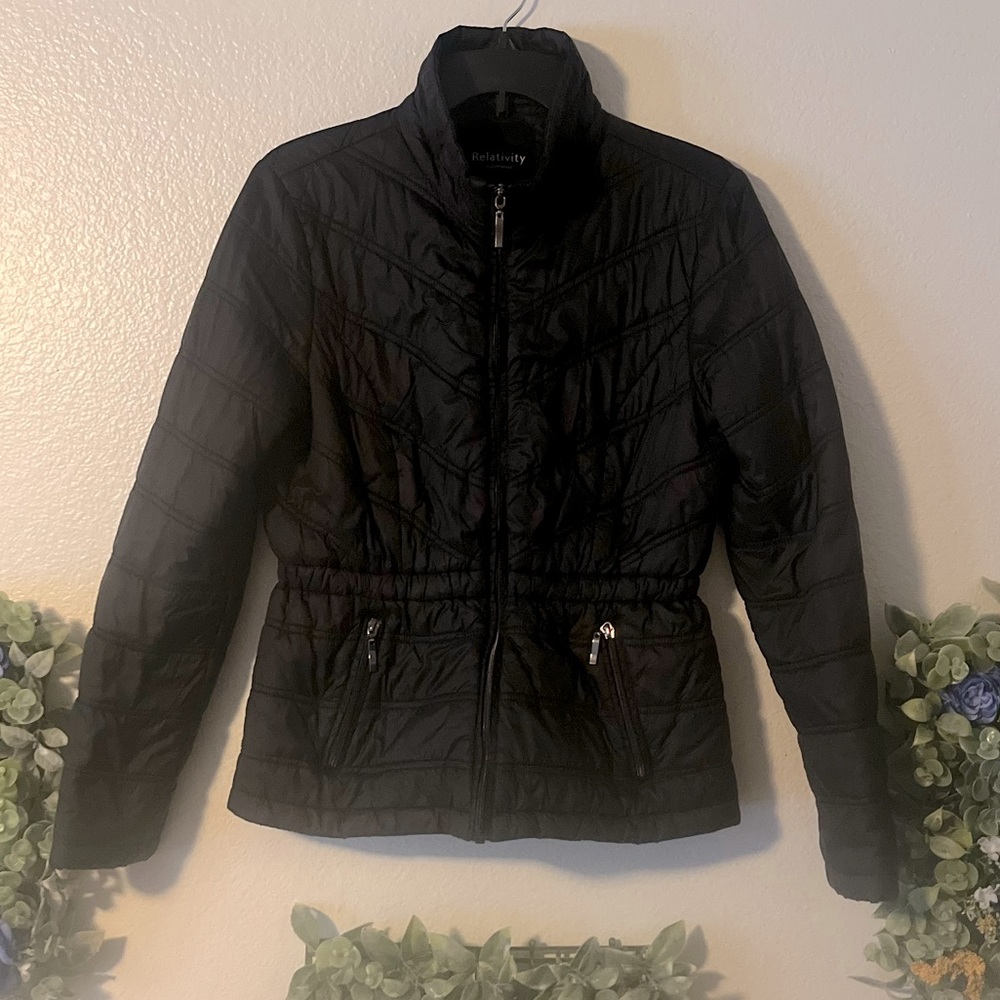 Relativity outerwear black quilted puffer winter coat jacket size M